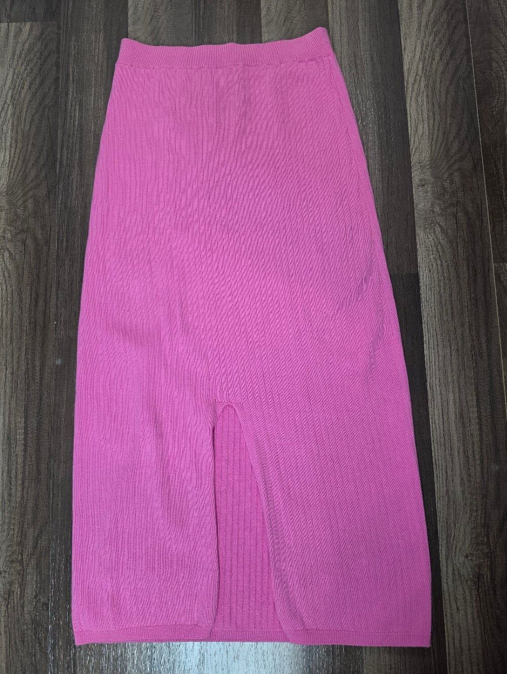 Free People Skyline Ribbed Knit Front Slit Midi Skirt Pink Barbiecore Coquette.M